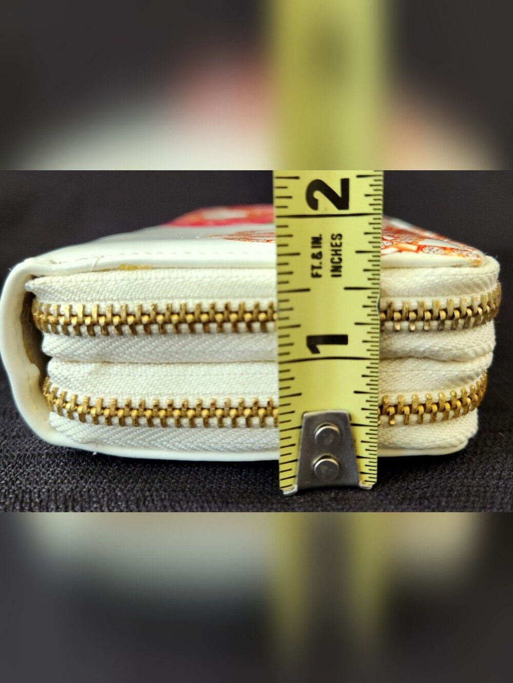 Floral Butterfly Print Double Zip Around Wallet White Patent Faux Leather Clutch - Picture 7 of 16